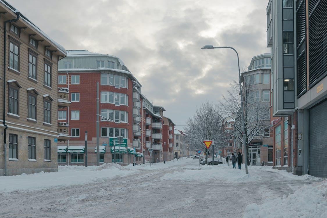 A town blanketed in snow 