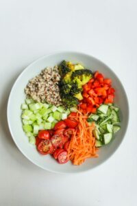 Plate of nutritious food rich in protein and vitamins for healing support