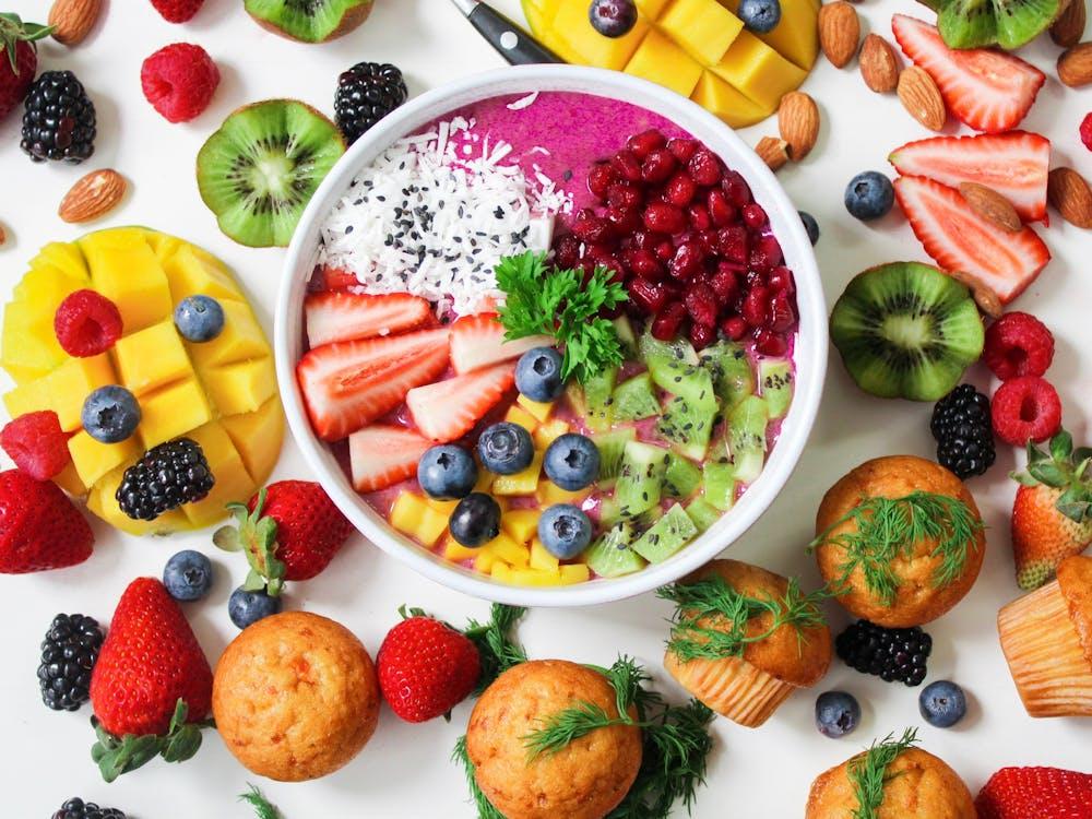 An image of assorted fruits and berries in a bowl 