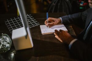 businessman in suit working at desk