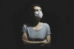 A woman wearing a face mask