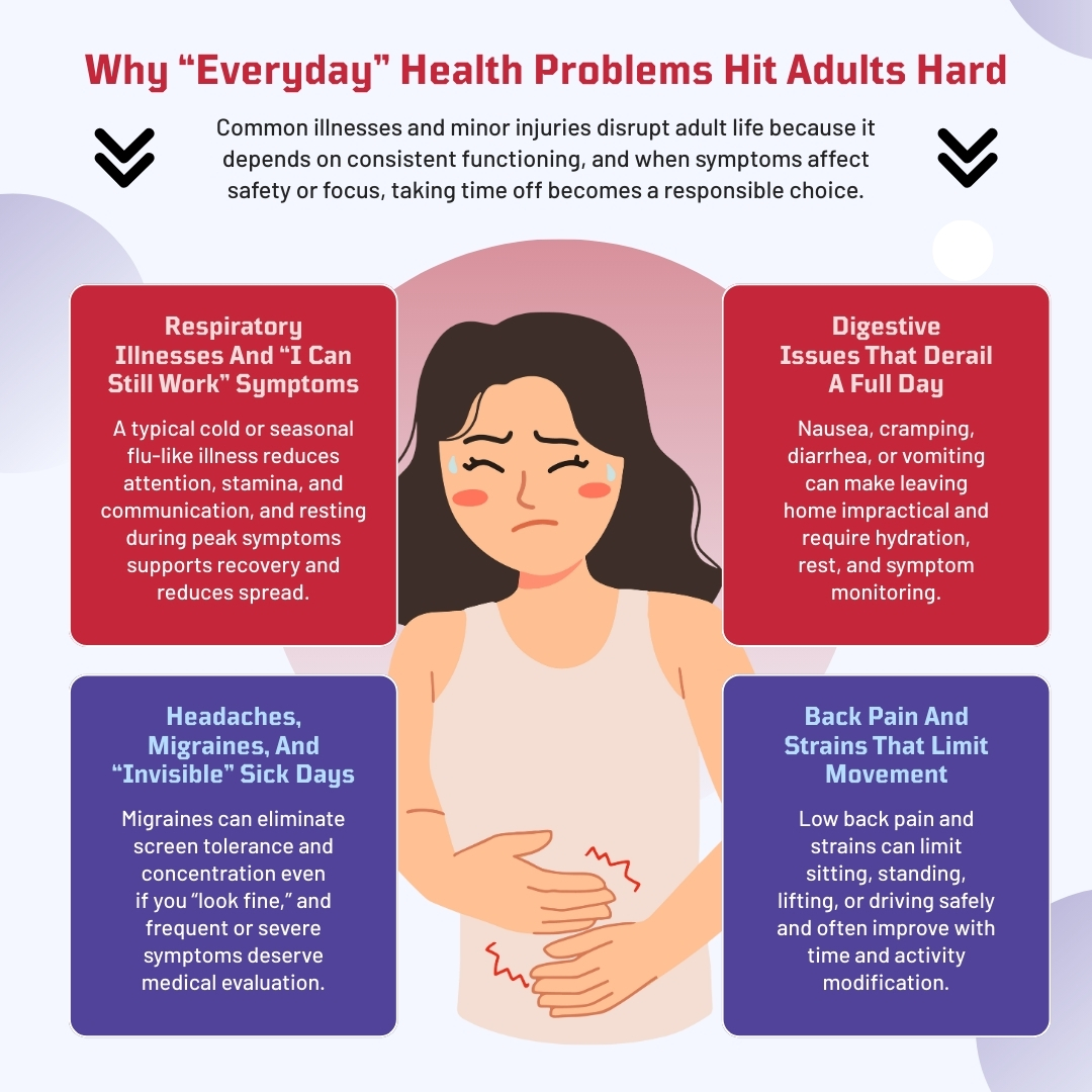Woman holding her stomach, illustrating common health problems and their effects.