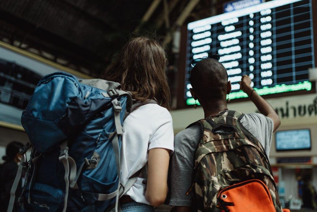 Women looking at an information board in a travel setting