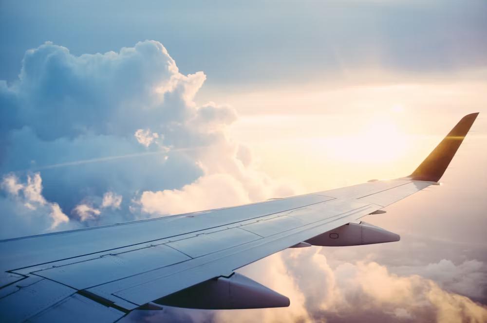 The wing of an airplane